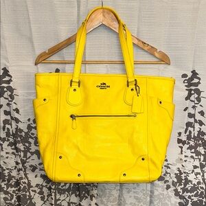 Coach Vibrant Yellow Coach Mickie Tote in Grain Leather Tote Bag